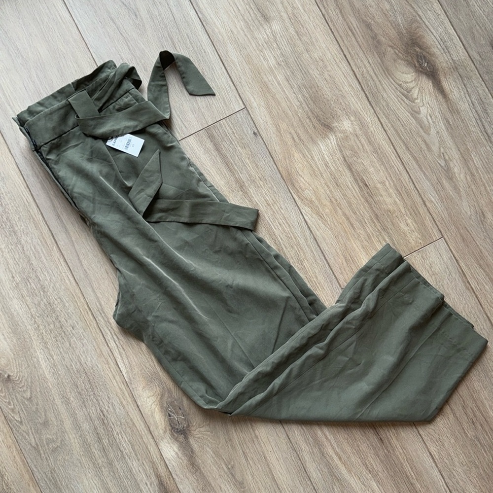 Express Olive Green Paperbag Waist Jumpsuit